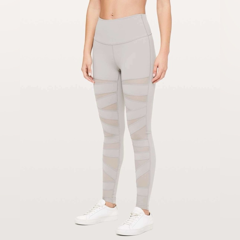 Lululemon Wunder Under High Rise Light Gray / Taupe Mesh Leggings Size 6
